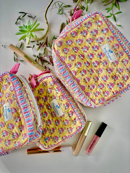 Travel Pouch Set Yellow Motif