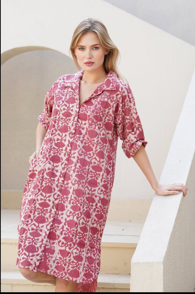 Cotton Button Down Shirt Dress